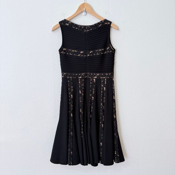 Tadashi Shoji Black Knit Pleated Lace Detail Dress Size Petite Small Cocktail - Picture 7 of 12